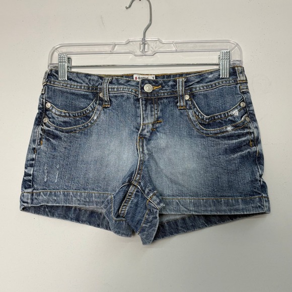 No Boundaries Pants - Vtg Y2K No Boundaries Juniors 7 Medium Wash Low Rise Denim Micro Mini Shorts
